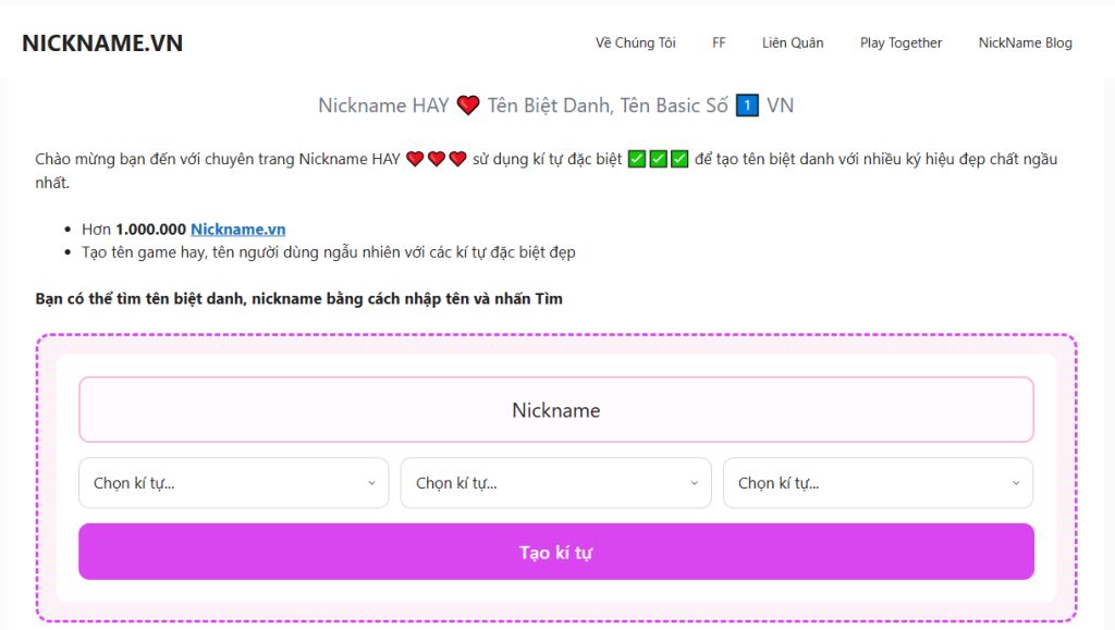 Website Nickname.vn