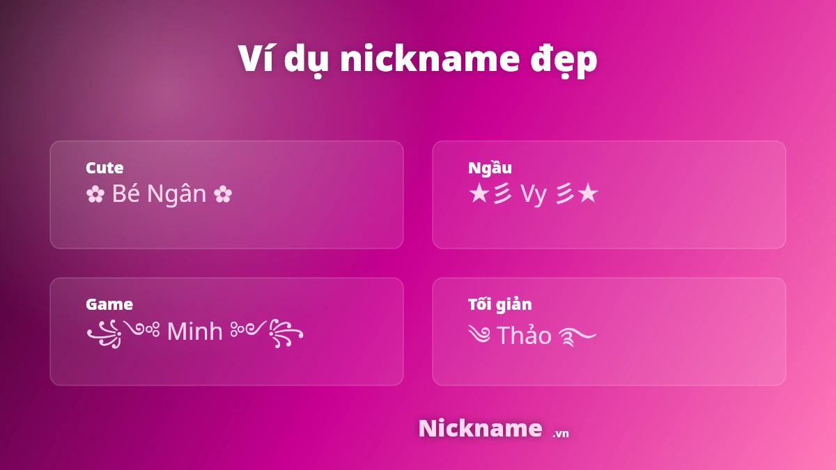 Ví dụ nickname đẹp: cute, ngầu, game, tối giản tại Nickname.vn