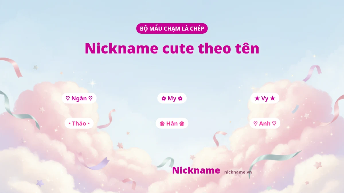 Bộ mẫu nickname cute theo tên: Ngân, My, Vy, Thảo, Hân, Anh