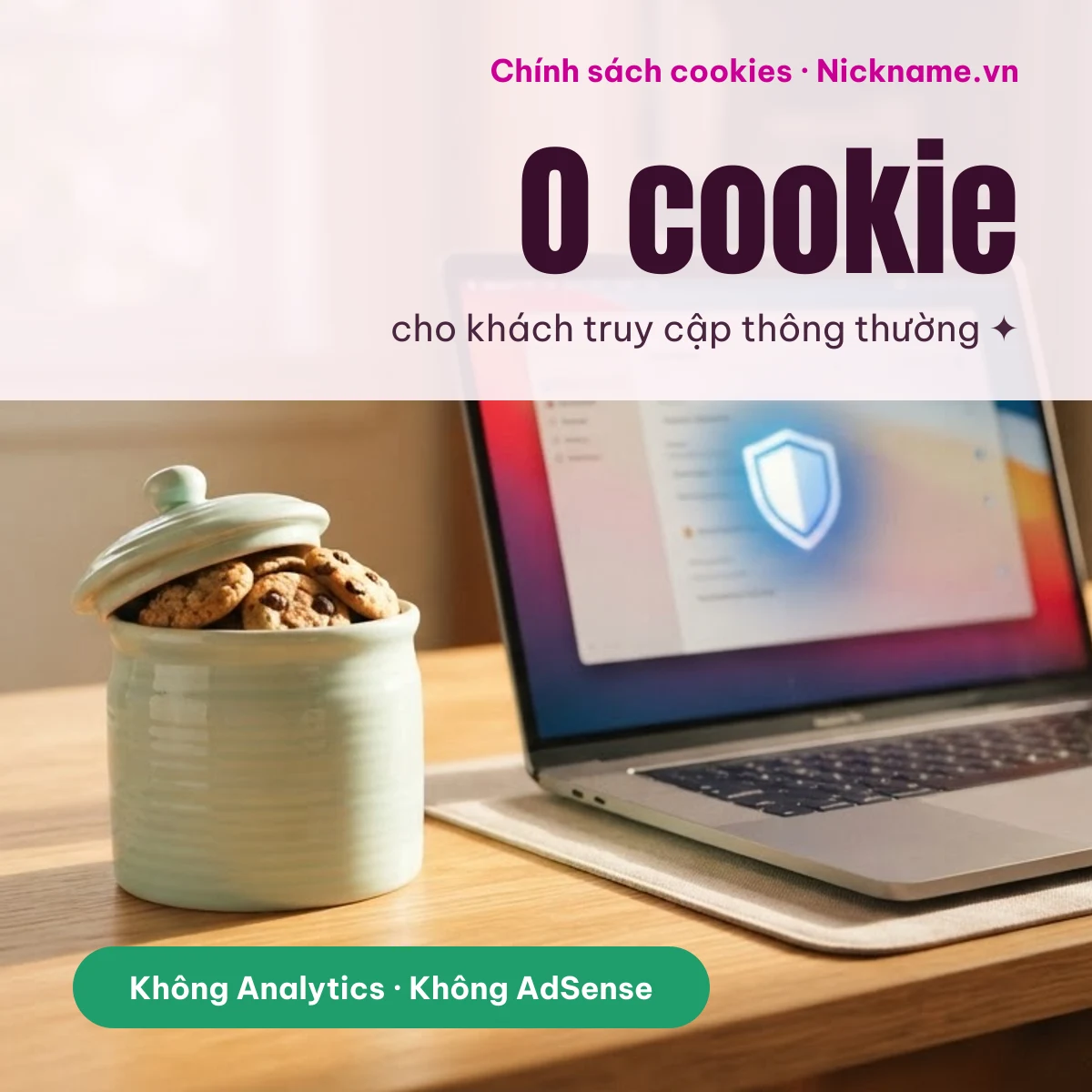 Chính sách cookies Nickname.vn: không đặt cookie cho khách truy cập thông thường, không Analytics, không AdSense