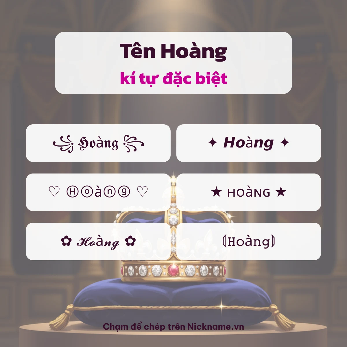 Tên Hoàng kí tự đặc biệt: 6 kiểu chữ Unicode để chép