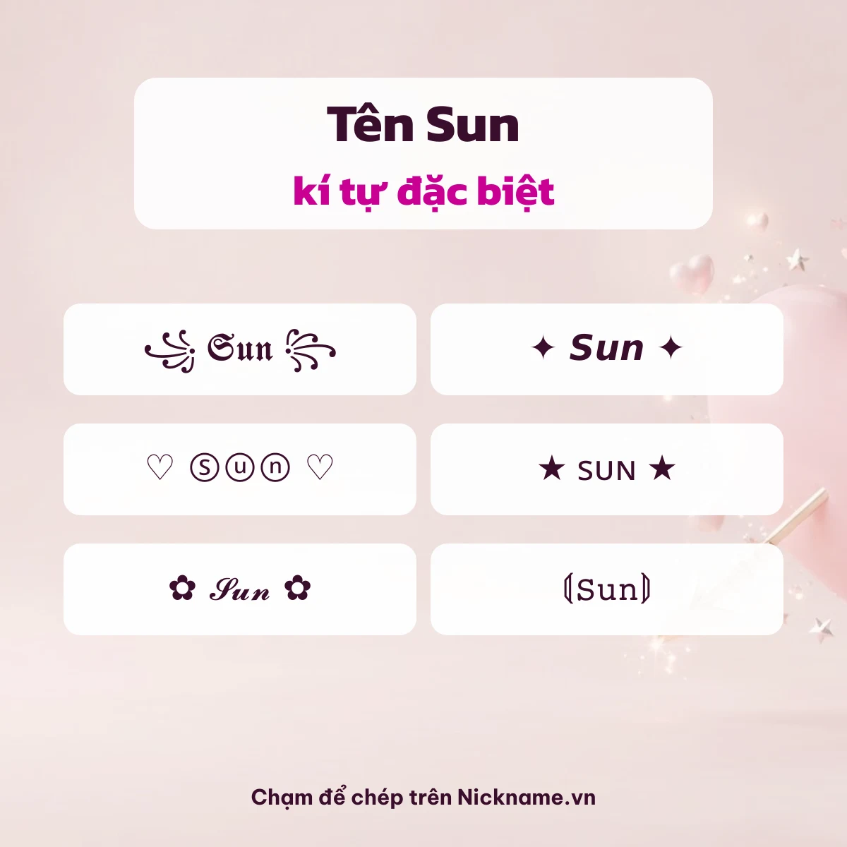 Tên Sun kí tự đặc biệt: 6 kiểu chữ Unicode để chép