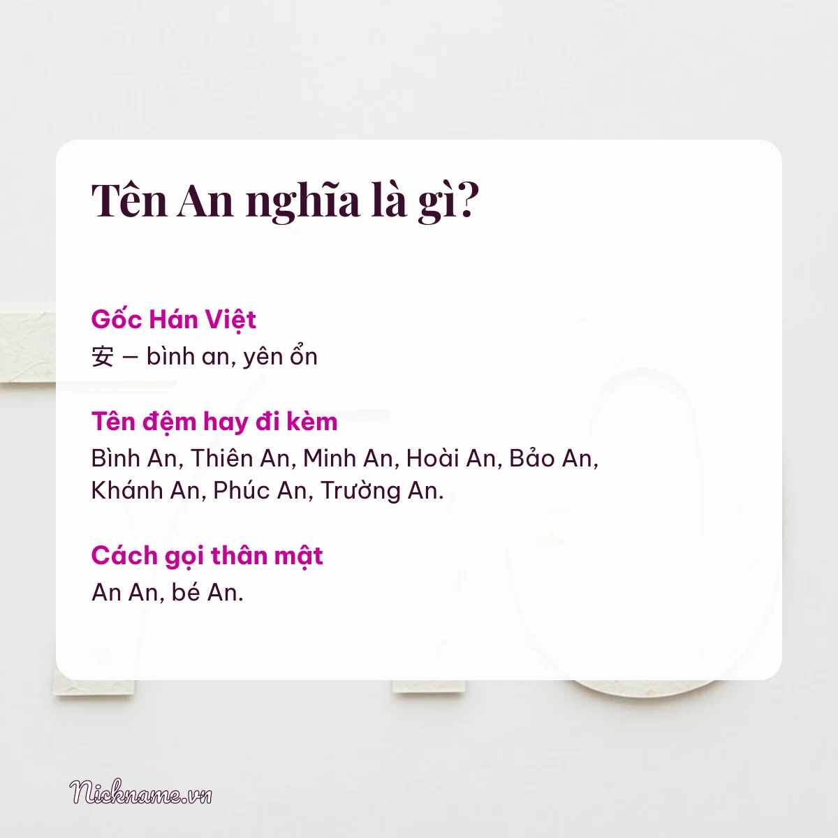 Ý nghĩa tên An và cách gọi thân mật