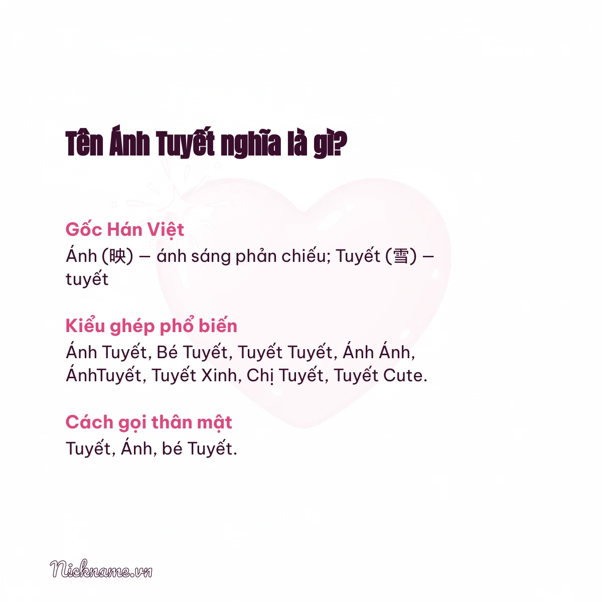 Ý nghĩa tên Ánh Tuyết và cách gọi thân mật