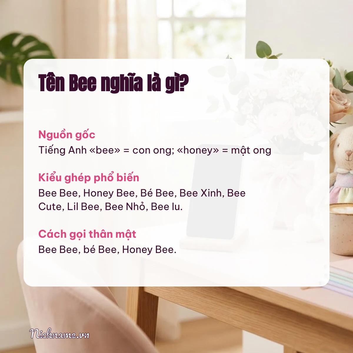 Ý nghĩa tên Bee và cách gọi thân mật