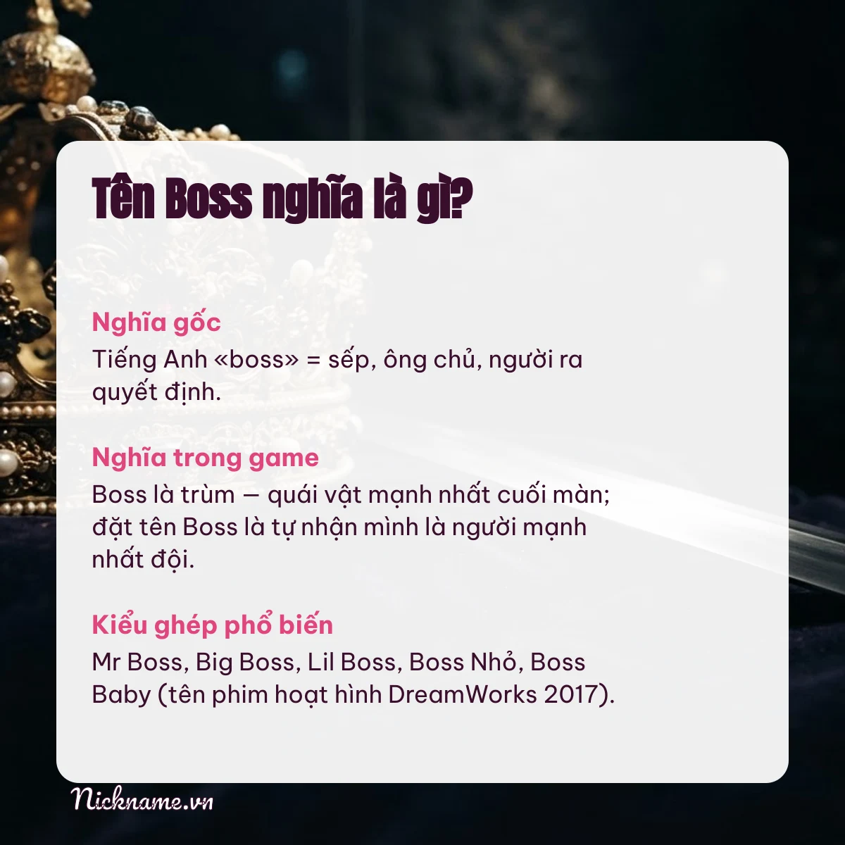 Ý nghĩa tên Boss và cách gọi thân mật