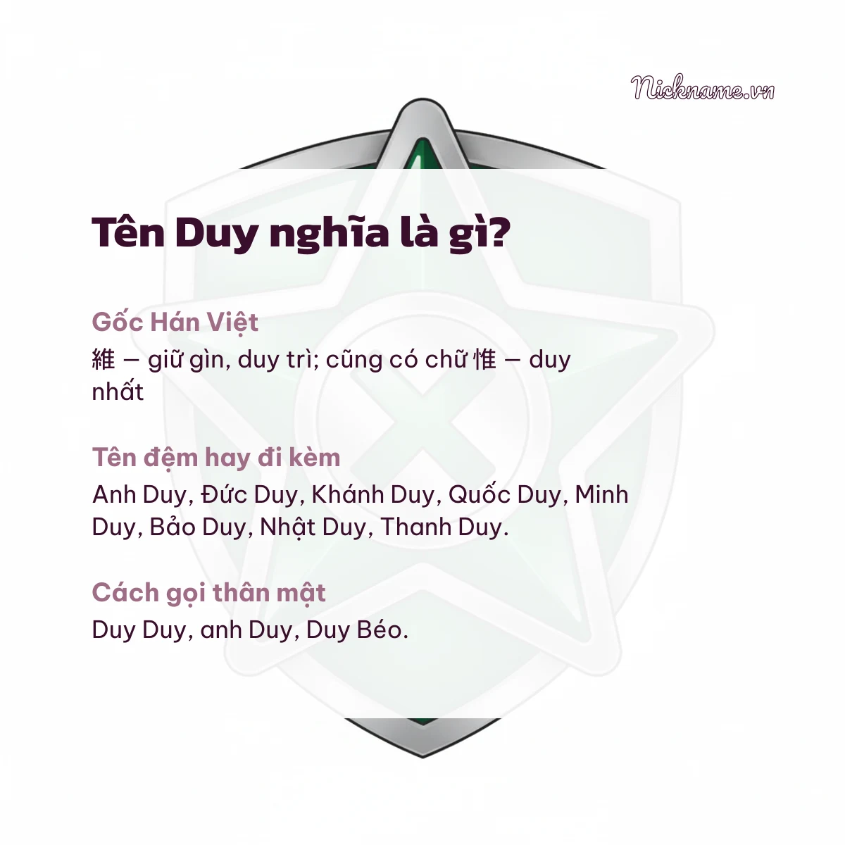 Ý nghĩa tên Duy và cách gọi thân mật