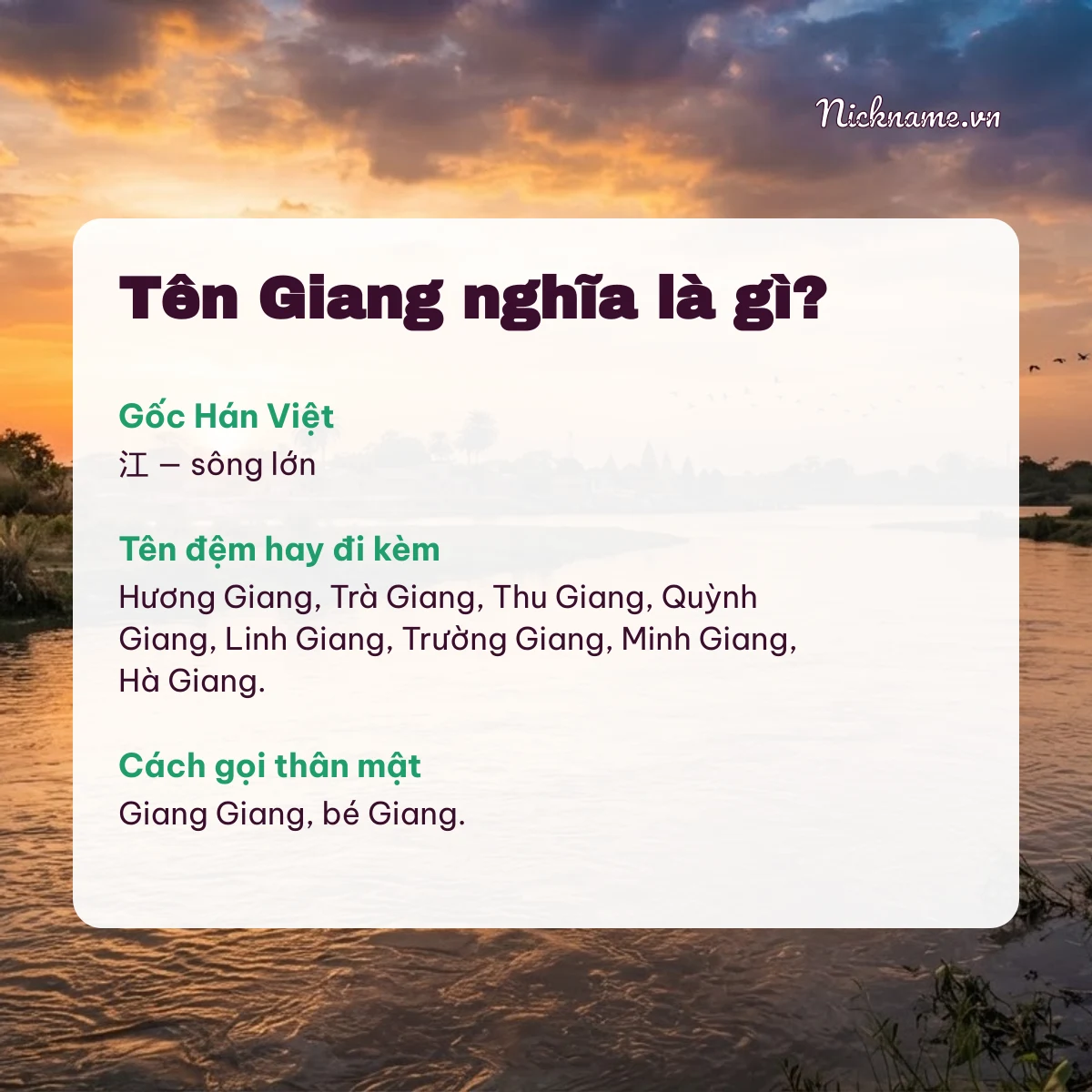 Ý nghĩa tên Giang và cách gọi thân mật