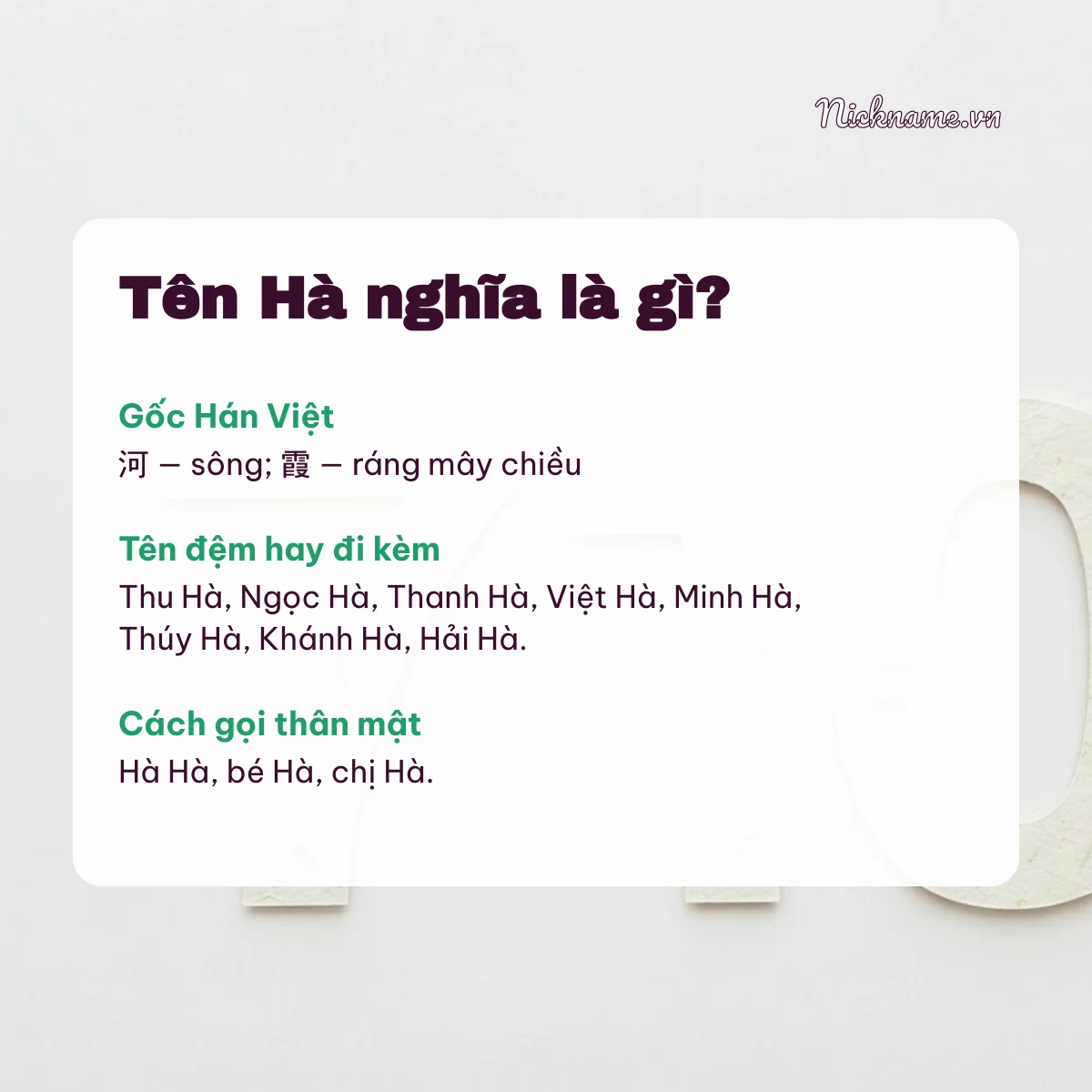 Ý nghĩa tên Hà và cách gọi thân mật