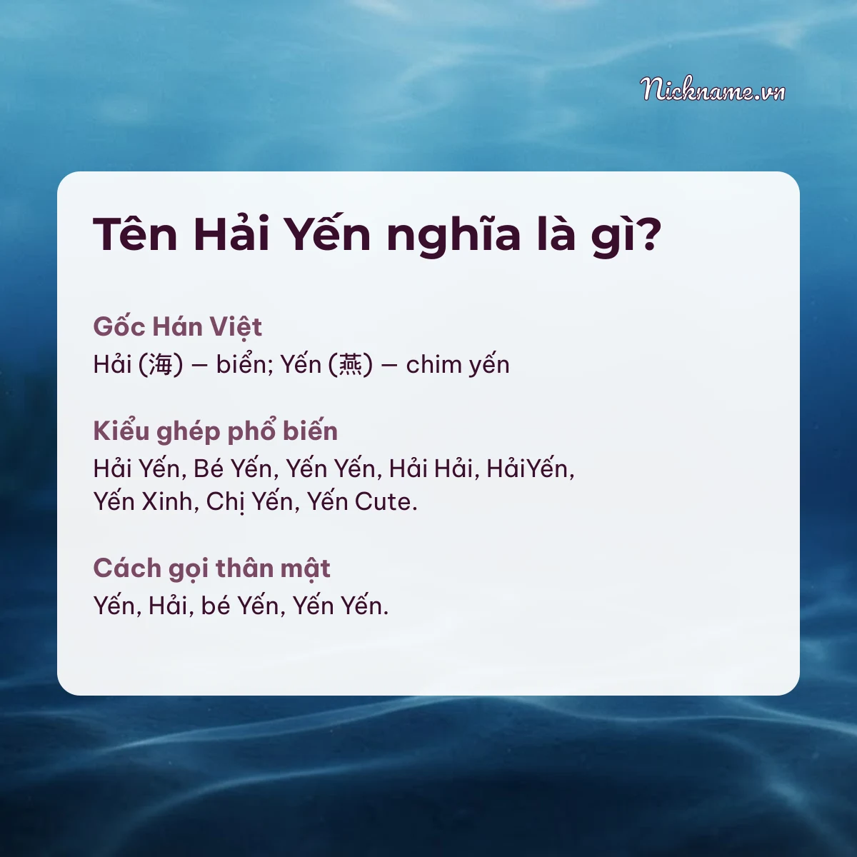 Ý nghĩa tên Hải Yến và cách gọi thân mật