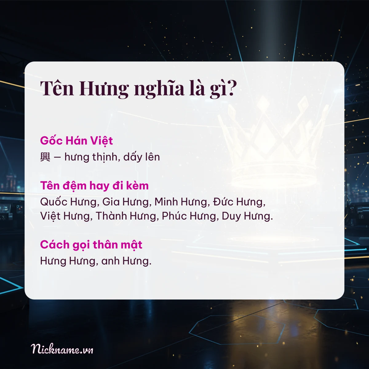 Ý nghĩa tên Hưng và cách gọi thân mật