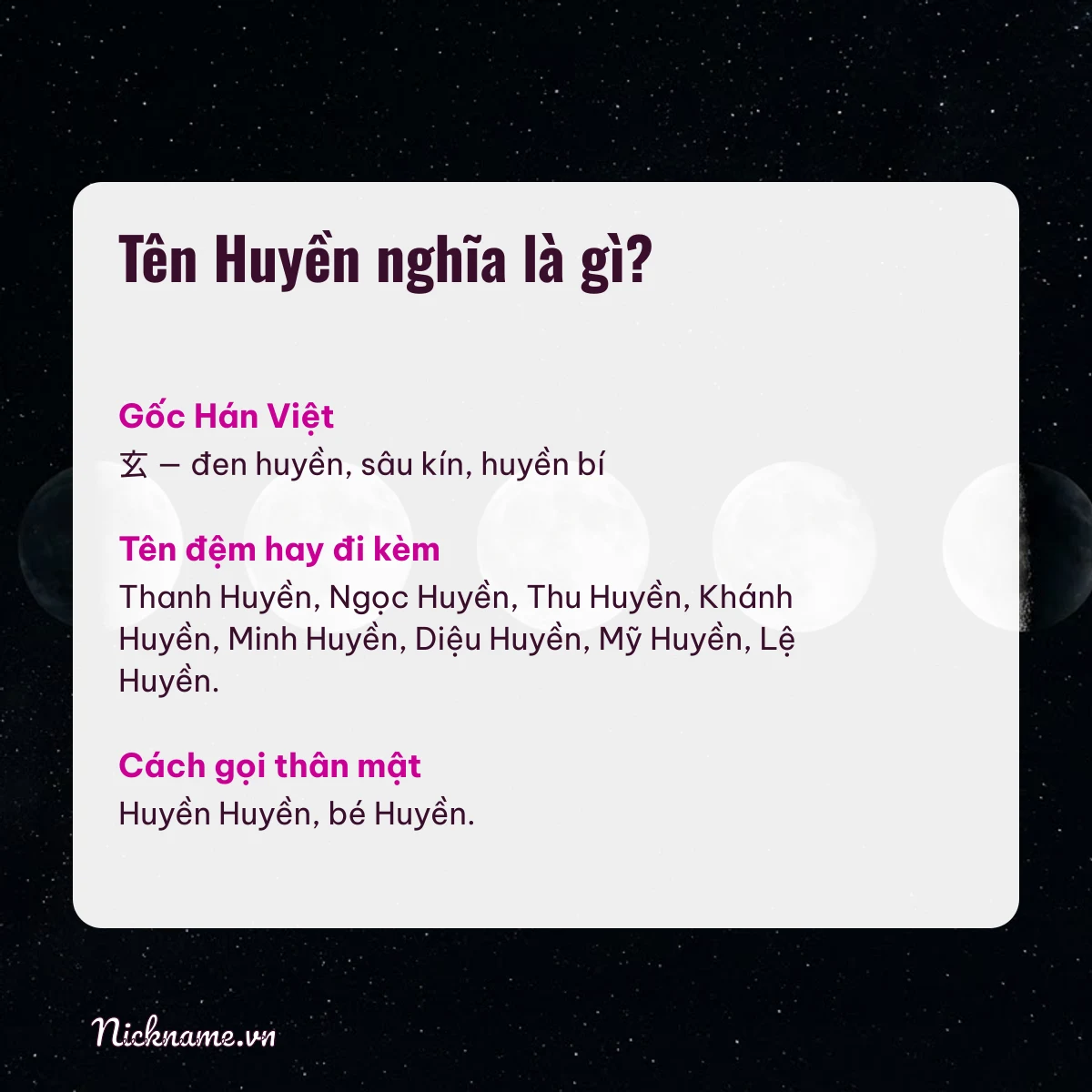 Ý nghĩa tên Huyền và cách gọi thân mật