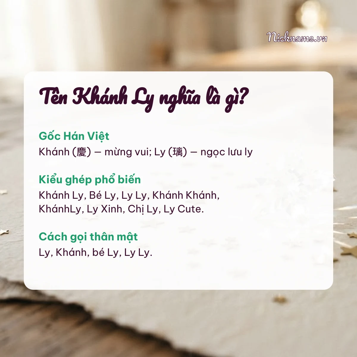 Ý nghĩa tên Khánh Ly và cách gọi thân mật