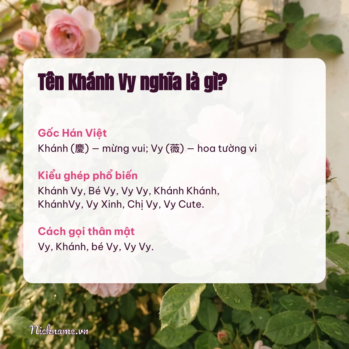 Ý nghĩa tên Khánh Vy và cách gọi thân mật