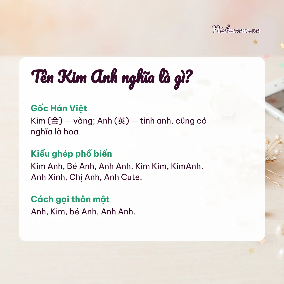 Ý nghĩa tên Kim Anh và cách gọi thân mật