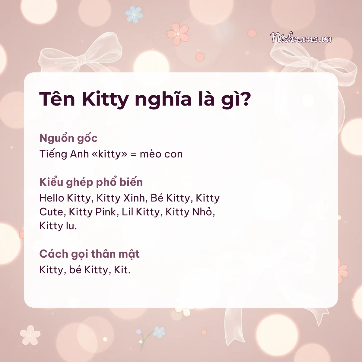 Ý nghĩa tên Kitty và cách gọi thân mật