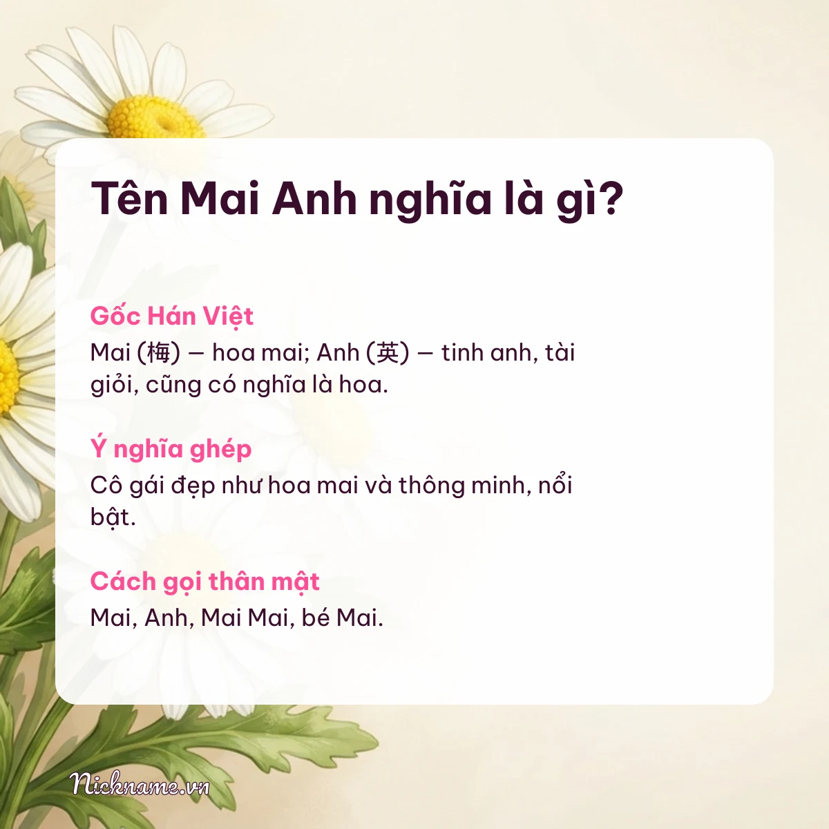 Ý nghĩa tên Mai Anh và cách gọi thân mật