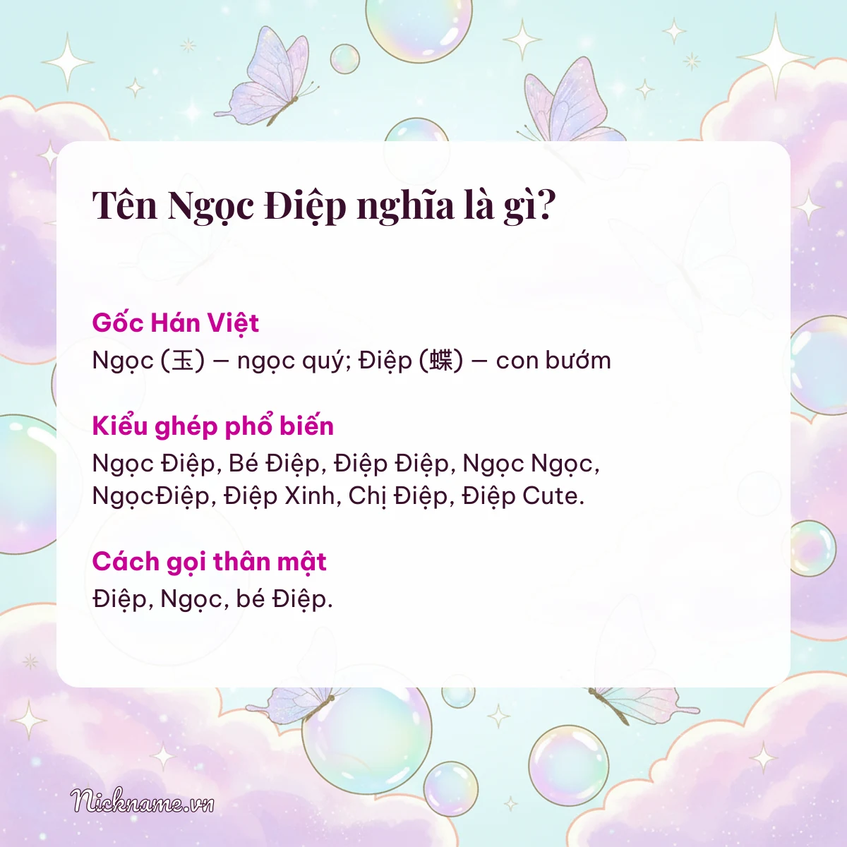 Ý nghĩa tên Ngọc Điệp và cách gọi thân mật
