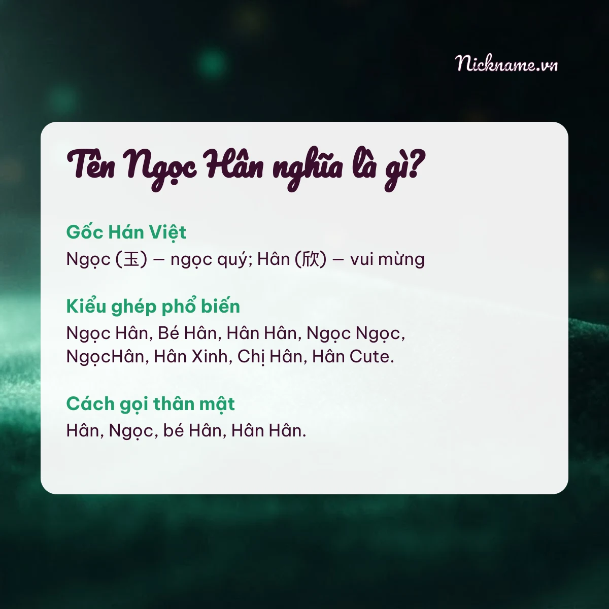 Ý nghĩa tên Ngọc Hân và cách gọi thân mật
