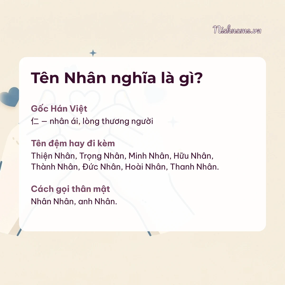 Ý nghĩa tên Nhân và cách gọi thân mật