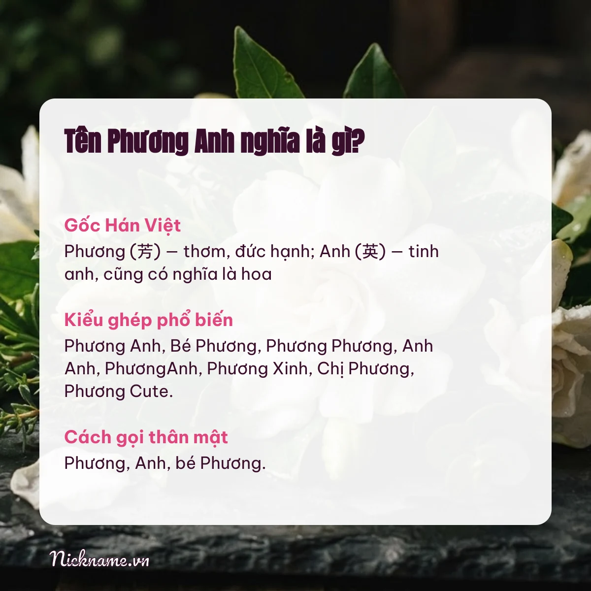Ý nghĩa tên Phương Anh và cách gọi thân mật