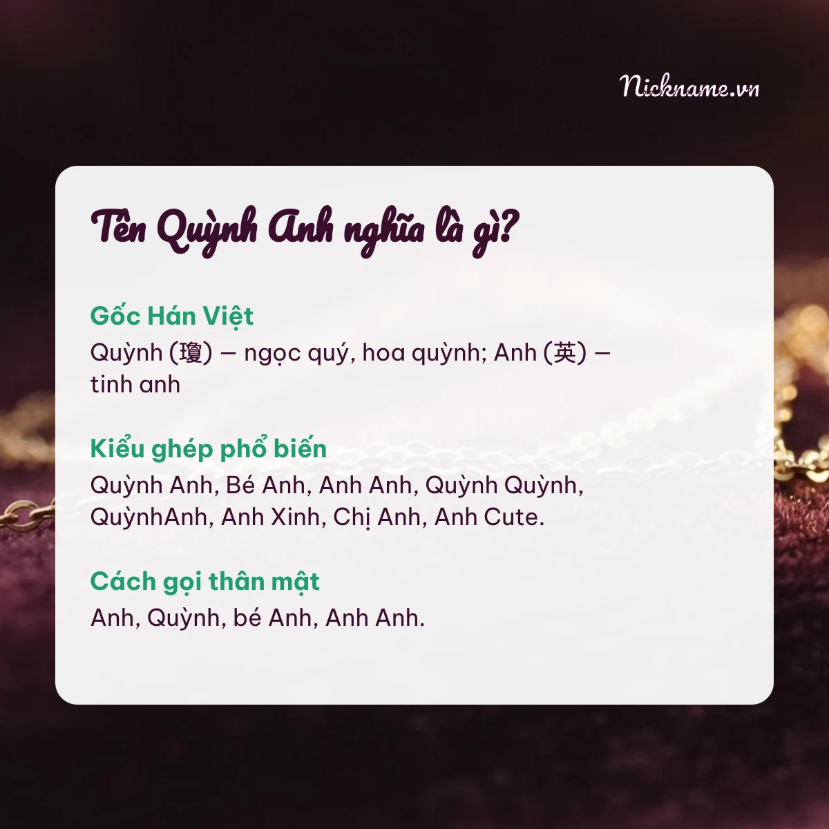 Ý nghĩa tên Quỳnh Anh và cách gọi thân mật