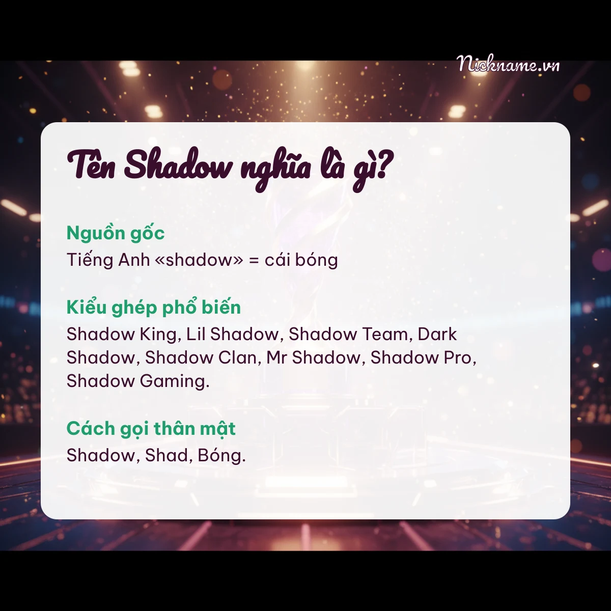 Ý nghĩa tên Shadow và cách gọi thân mật