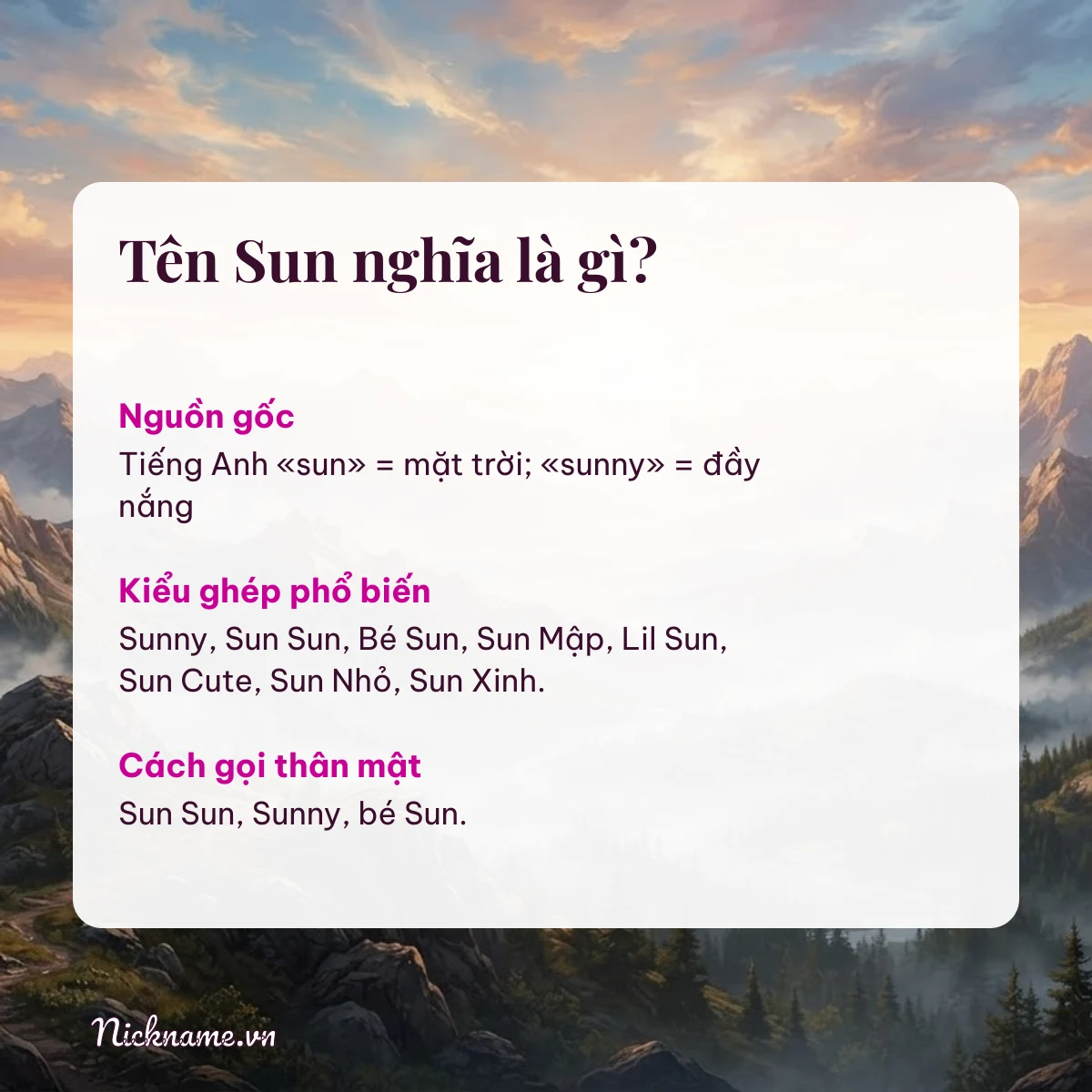 Ý nghĩa tên Sun và cách gọi thân mật