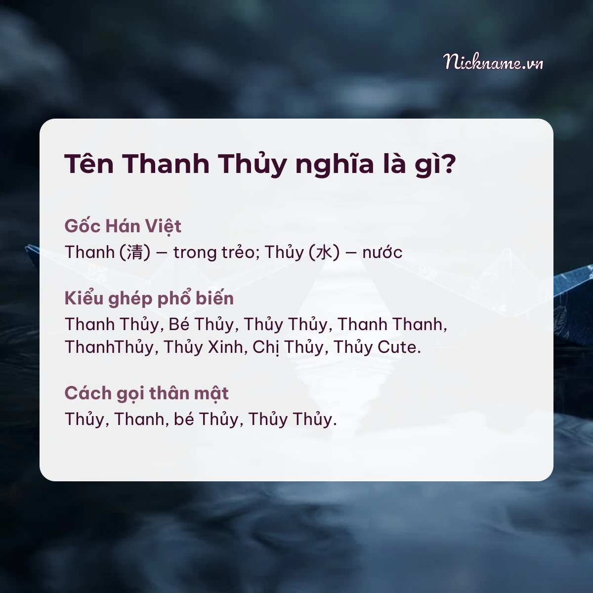 Ý nghĩa tên Thanh Thủy và cách gọi thân mật