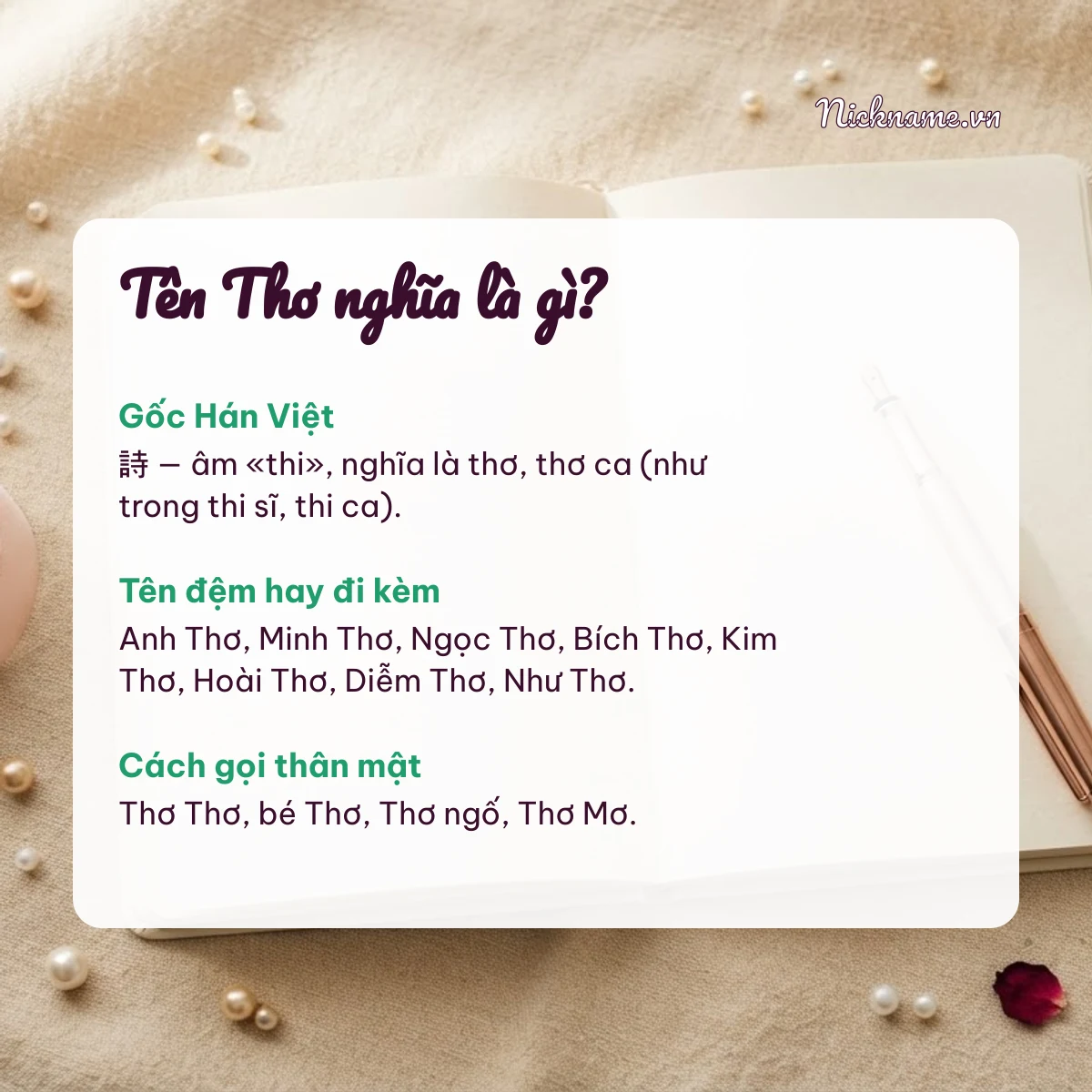Ý nghĩa tên Thơ và cách gọi thân mật