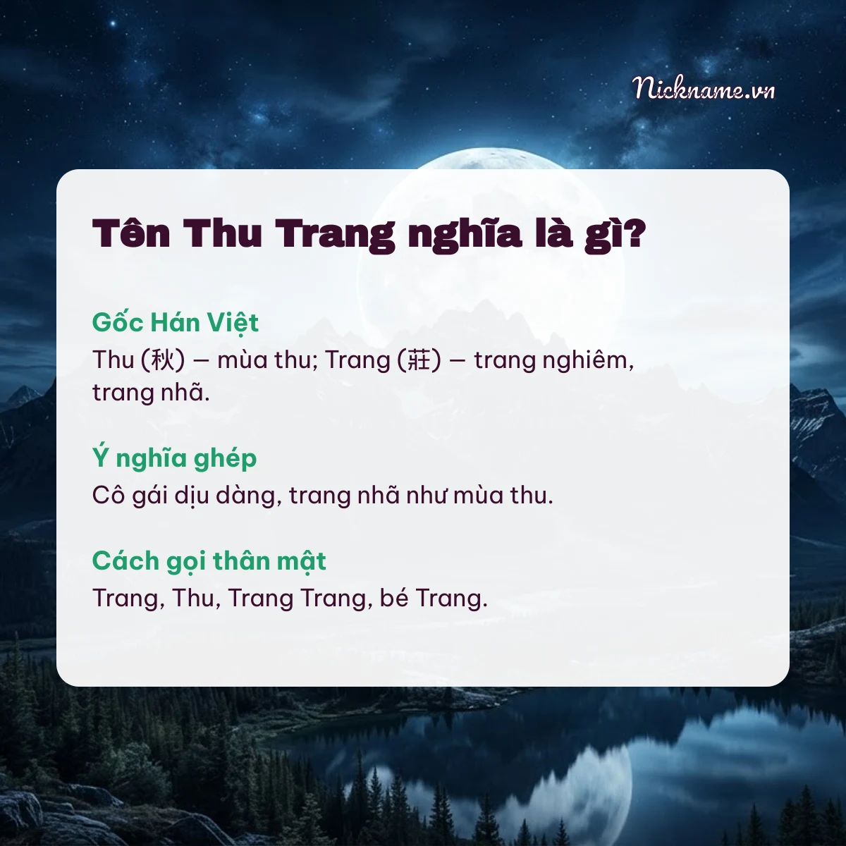 Ý nghĩa tên Thu Trang và cách gọi thân mật