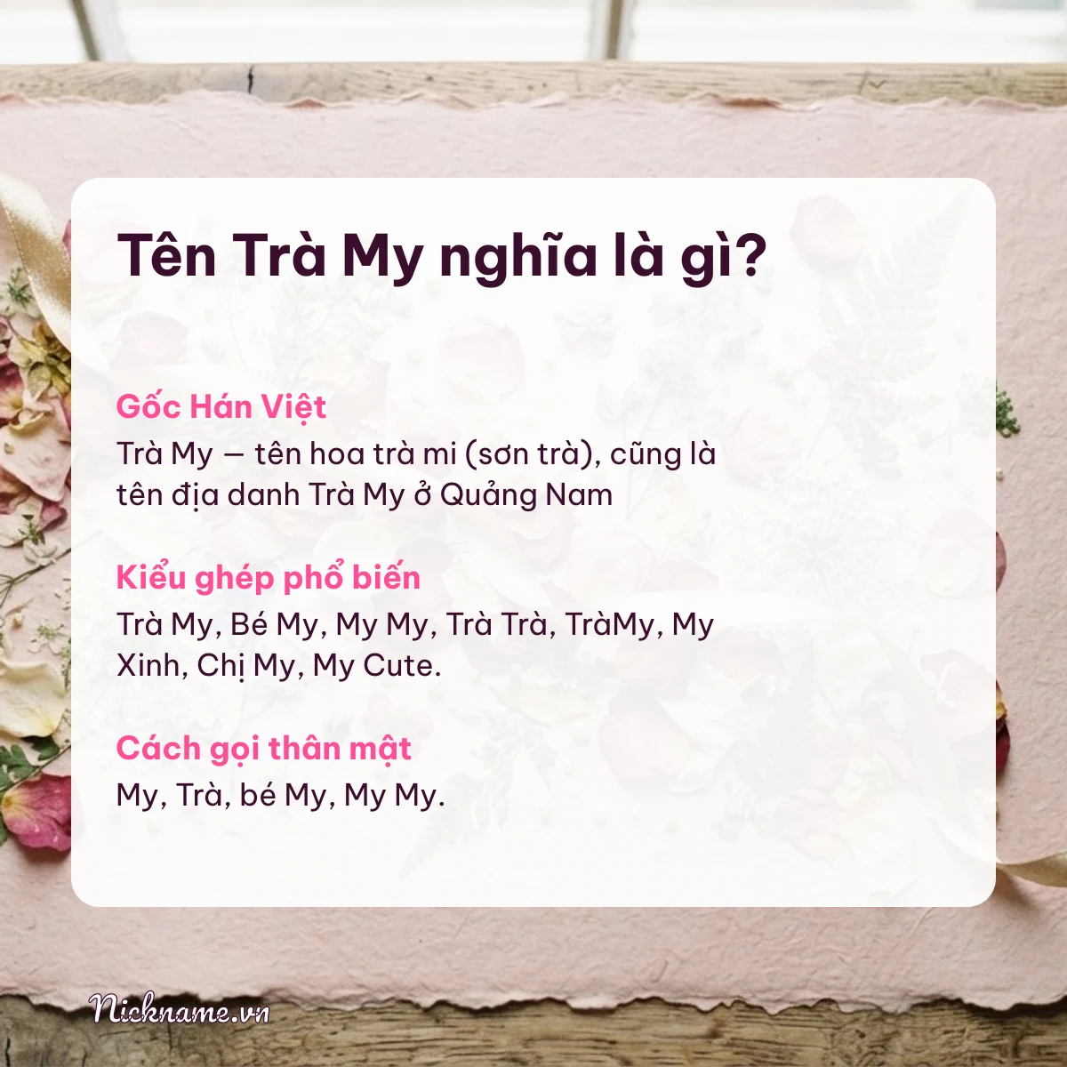 Ý nghĩa tên Trà My và cách gọi thân mật