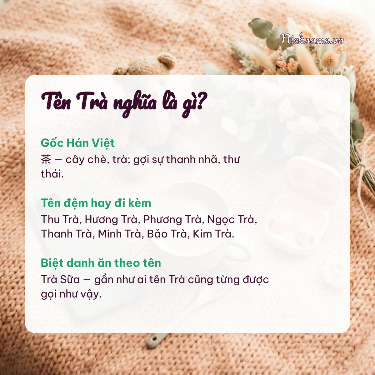 Ý nghĩa tên Trà và cách gọi thân mật