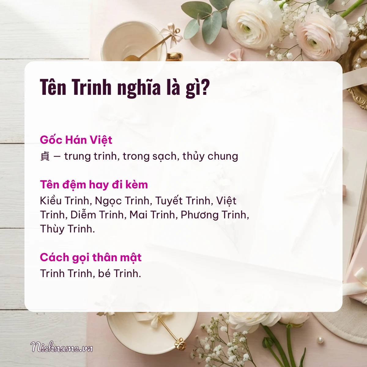 Ý nghĩa tên Trinh và cách gọi thân mật