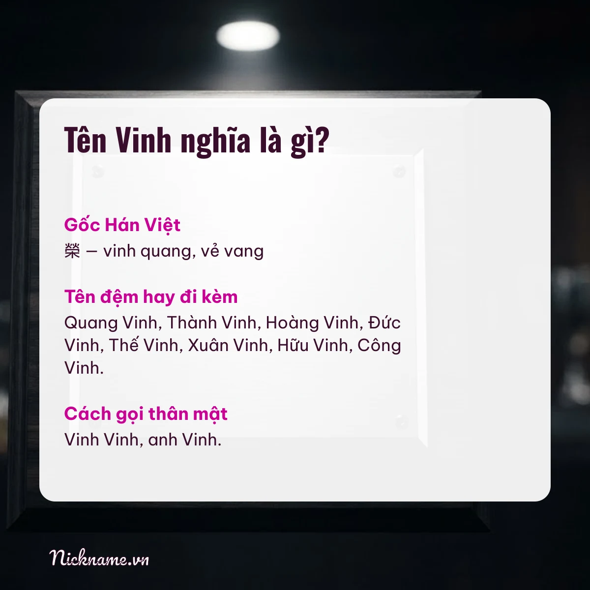 Ý nghĩa tên Vinh và cách gọi thân mật