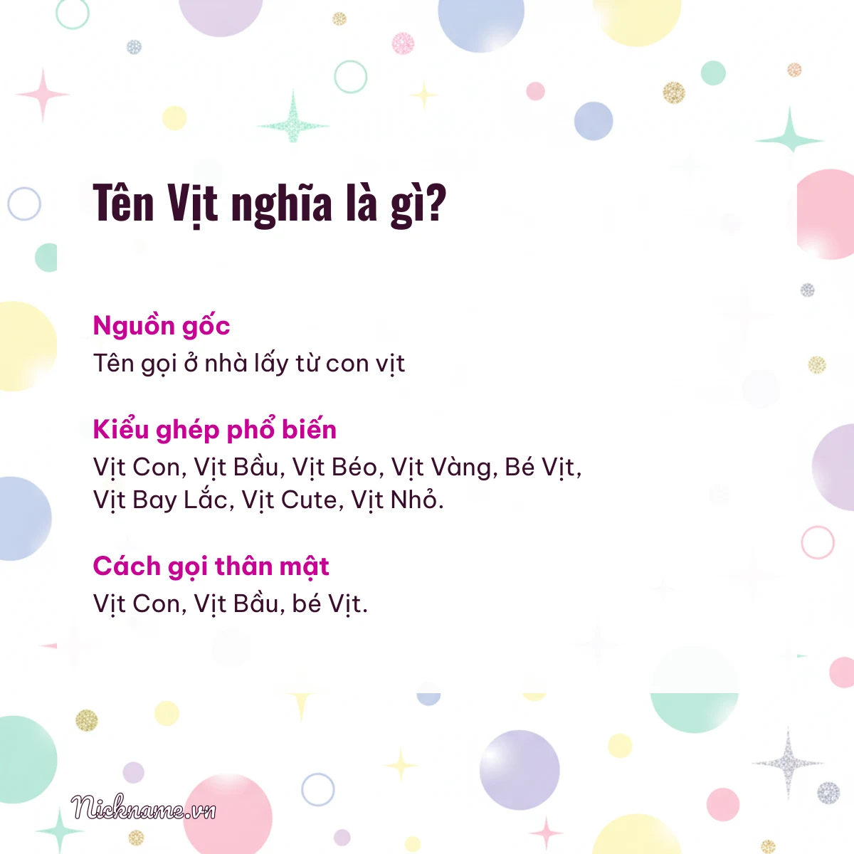 Ý nghĩa tên Vịt và cách gọi thân mật