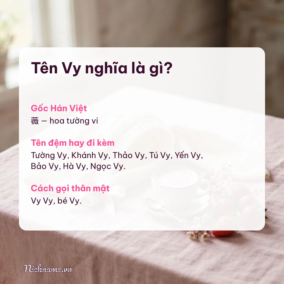 Ý nghĩa tên Vy và cách gọi thân mật