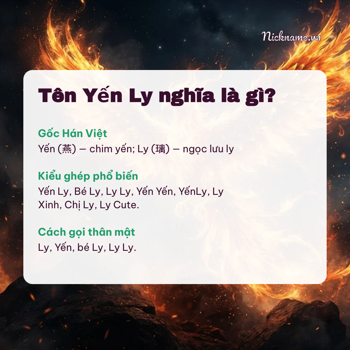 Ý nghĩa tên Yến Ly và cách gọi thân mật